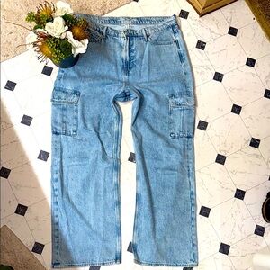 NWOT OLD NAVY SKY HI WIDE LEG CARGO JEANS 100% cotton 14